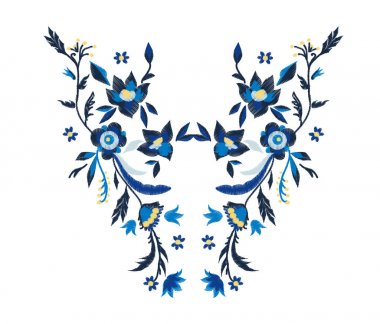mavi renk çiçek yaprakları ile nakış.