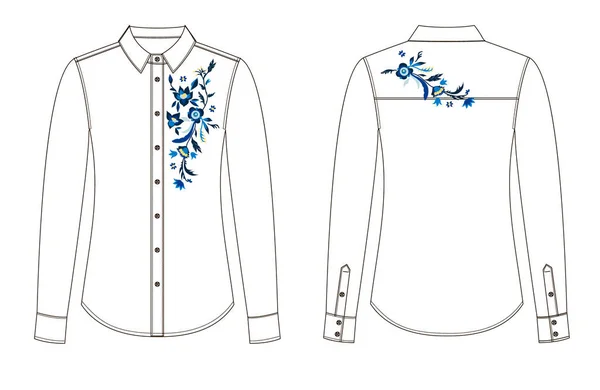 Σκίτσο των τμημάτων του μπλούζα με κέντημα. — Διανυσματικό Αρχείο