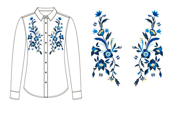 эскиз частей блузки с вышивкой
.