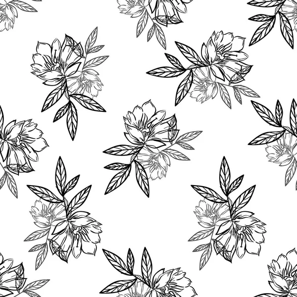 Lineart patroon van zwarte en witte bloemen — Stockvector