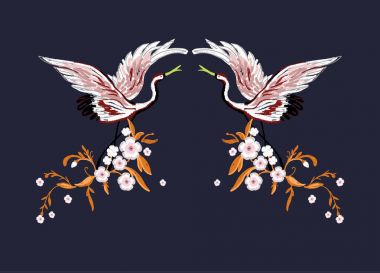 Vinçler çiçekli. Nakış moda için. Vektör çizim.