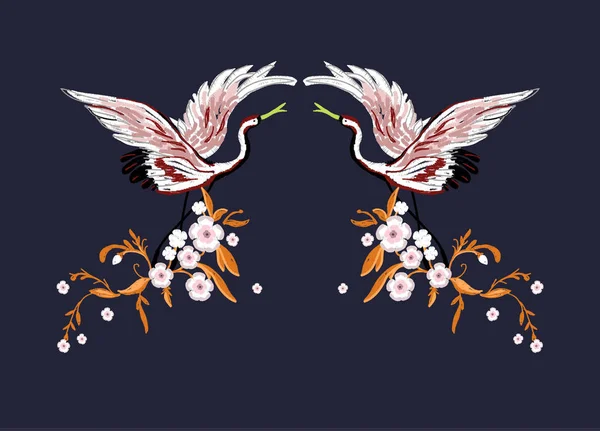 Vinçler çiçekli. Nakış moda için. Vektör çizim.