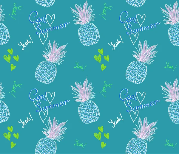 metin serin yaz ve kalp üzerinde mavi arka plan ile tatlı ananas kalıbı