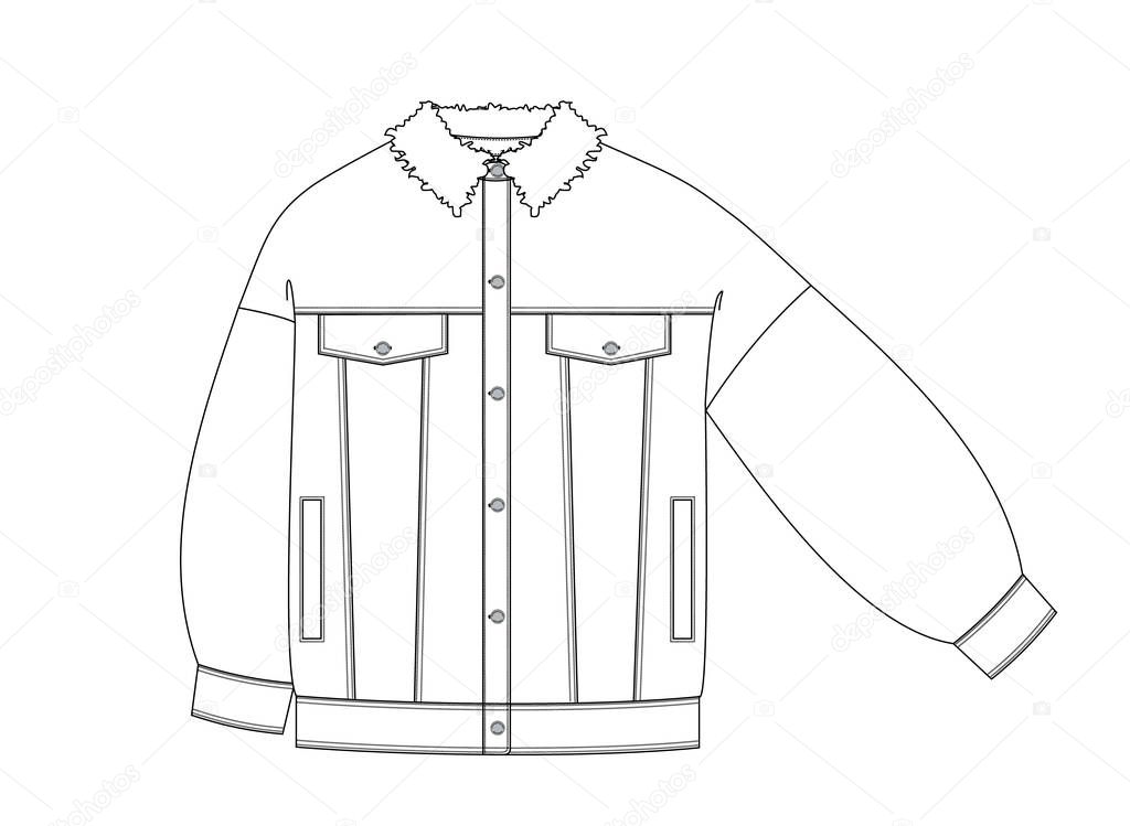  Jeans  jacket  technical sketch front side  Stock Vector 