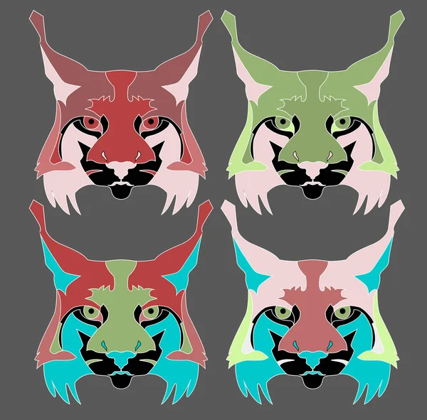 Lynx arcok absztrakt ábra a színek beállítása — Stock Vector