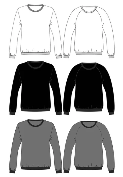 Sweatshirts technische schetsen met verschillende pasvorm — Stockvector