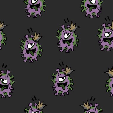 Corona virüsü deseni. Corona virüsü macotte. Çizgi film biçiminde desen