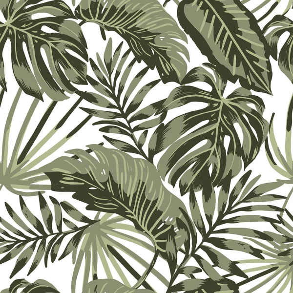 Feuilles tropicales motif sur fond blanc. .Jungle papier peint . — Image vectorielle