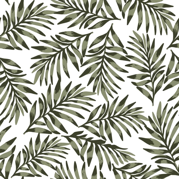 Hojas de palma verde sobre fondo blanco. Patrón tropical sin costuras — Vector de stock