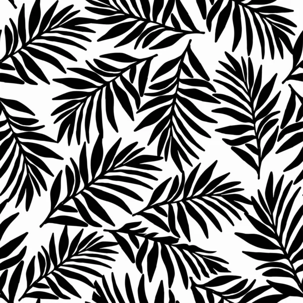 Silhouette de feuilles de palmiers motif sur fond blanc . — Image vectorielle