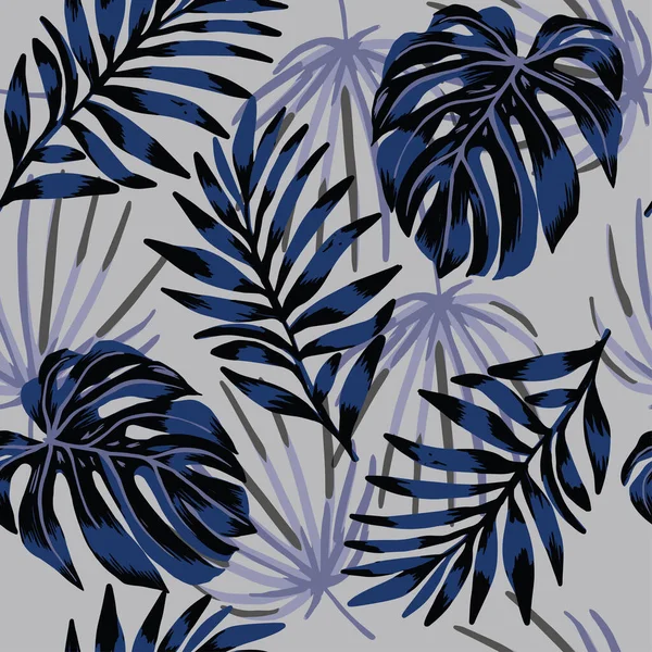 Feuilles abstraites tropicales motif sur fond gris — Image vectorielle