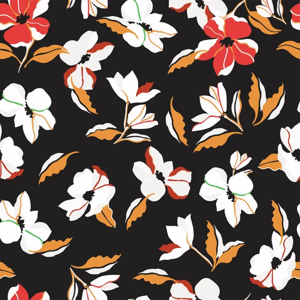 꽃무늬. 빈티지의 단순 한 꽃자루없는 무늬 — 스톡 벡터