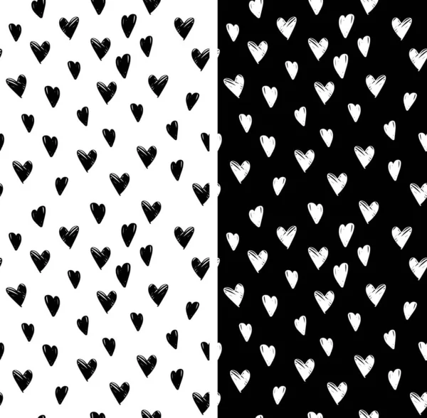 Black White Pattern Hand Drawn Hearts Pattern Set Perfect Design — 图库矢量图片