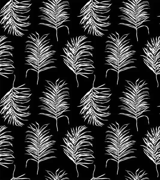 Palmera tropical blanco y negro hojas patrón sin costura . — Vector de stock