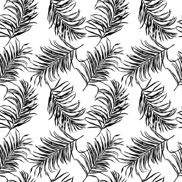 Palmeira tropical preto e branco deixa padrão sem costura . —  Vetores de Stock
