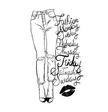 Dar kotlu ve delikli kadın bacaklarının siyah-beyaz tasviri. Poster, gömlek baskısı, kartpostal, kapak vesaire için mükemmel..