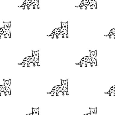 Sevimli, basit, siyah ve beyaz renkli leopar deseni. Çocuklar duvar kağıdı. Tekstil için mükemmel 