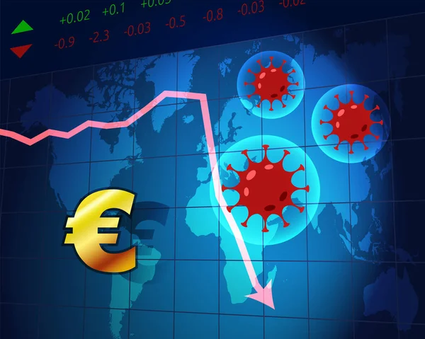 Coronavirus Mundo Cuarentena Recesión Global Moneda Euro Golpeada Por Brote — Archivo Imágenes Vectoriales