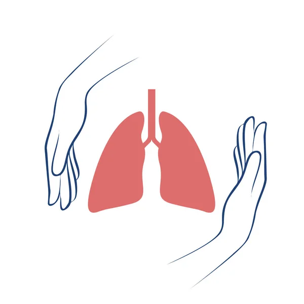 医学の手は人間の肺を保護する 流行医学の概念図 ウイルス肺炎など肺疾患の予防のイラスト 予防ワクチンの研究開発 — ストックベクタ