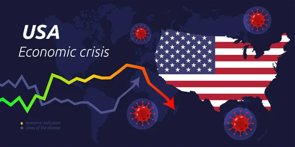 Coronavirus Nel Mondo Quarantena Recessione Globale Stati Uniti Colpiti Epidemia — Vettoriale Stock