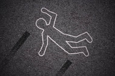 crime scene - car accident / white shape of body and skidmarks on asphalt texture clipart