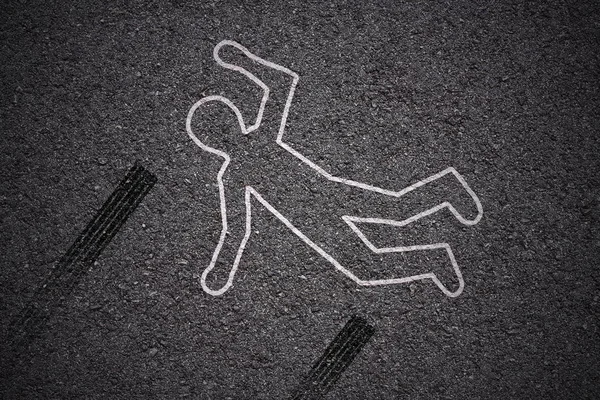Crime Scene Car Accident White Shape Body Skidmarks Asphalt Texture — Stock Photo, Image