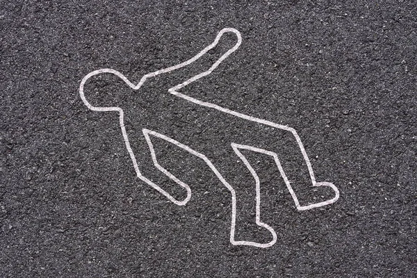 Sokak Beyaz Asfalt Doku Vücut Şekli Suç Mahallinde — Stok fotoğraf