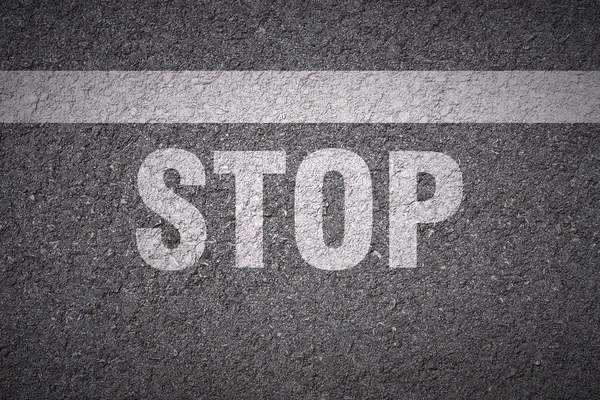 Stop Lettering Stopping Line Asphalt Road Texture — Stock Photo, Image