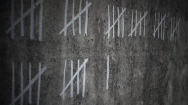 hapiste - beton duvara yazı satırları Beyaz tebeşir ile gün sayıyor