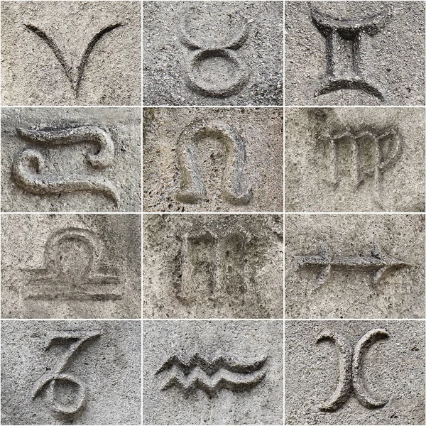Zodiac signs collage on sand stone