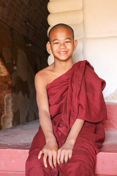 Happy novice young monk, Bagan, Myanmar