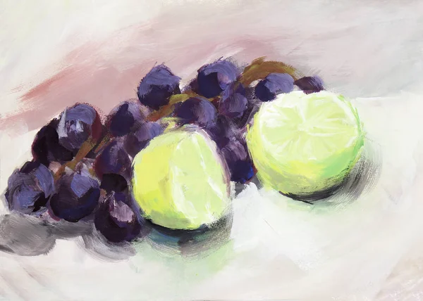 Water color painting: fruits and vegetables: grapes and lime