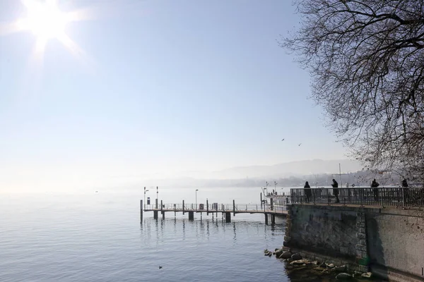 Winter morning at the Zurich Lake, Switzerland — Stock Photo, Image