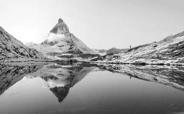 Riffelsee with Matterhorn reflection, Switzerland (B & W version ) — стоковое фото