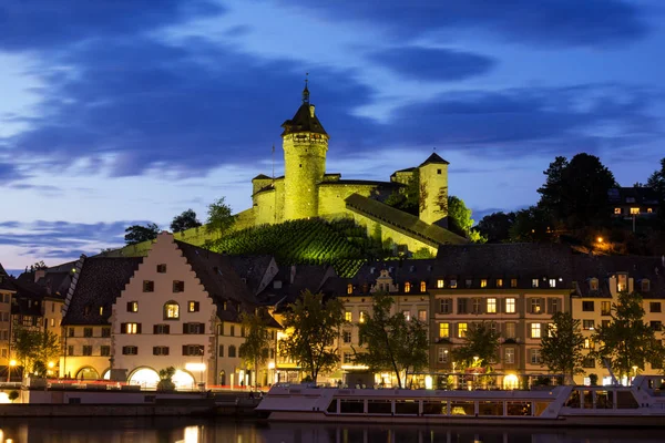 Munot di malam hari, Schaffhausen, Swiss — Stok Foto