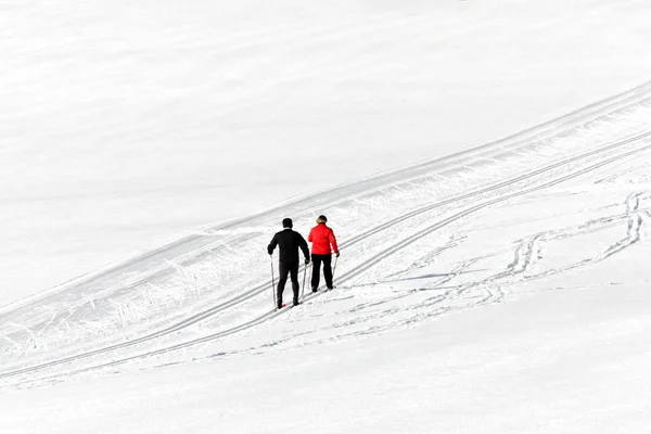 Dois Esquiadores Cross Country Trilha — Fotografia de Stock