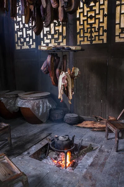 Konzervy Masa Kouří Farmářské Kuchyni Připravované Jarní Festival Čínu — Stock fotografie