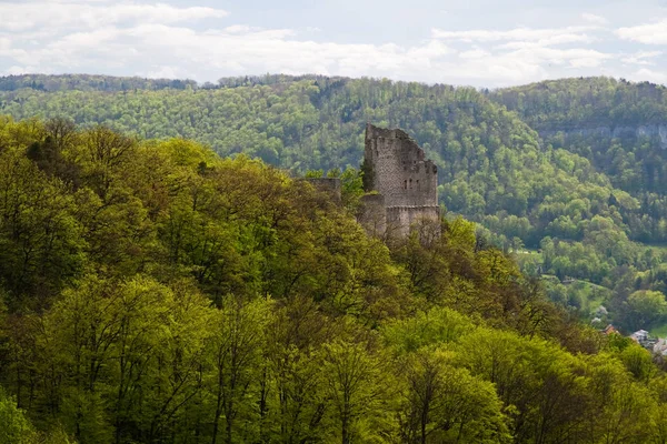 Landschaft Mit Burgruine Pfeffingen Kanton Baselland Schweiz — Stockfoto