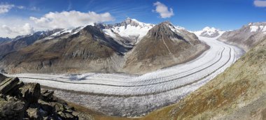 Büyük Aletsch Buzulu panorama İsviçre Alpleri'nde, Valais, İsviçre, Unesco miras (büyük dikişli dosya)