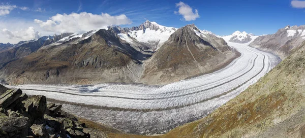 Velké Panorama Ledovce Aletsch Glacier Švýcarských Alpách Kantonu Valais Švýcarsko — Stock fotografie