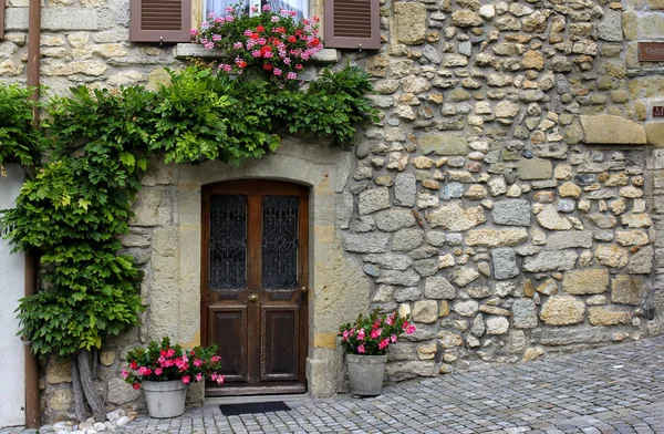 View Beautiful House Exterior Front Door Old Swiss Town — Stock Photo, Image