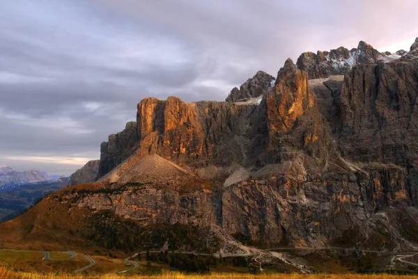 Berg Aan Gardenapas Met Zonsondergang Dolomieten Zuid Tirol Italië — Stockfoto