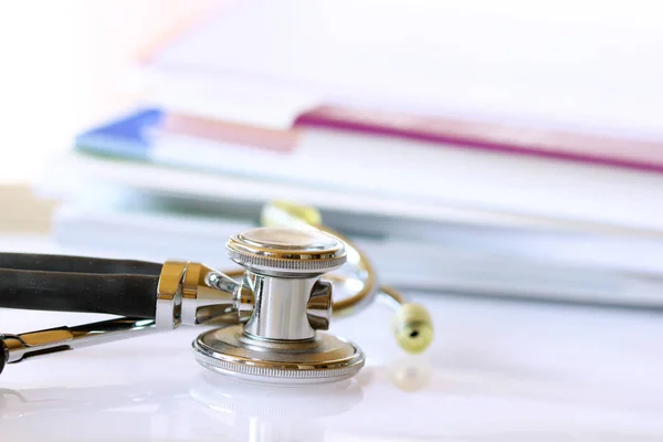 Stethoscope Fild Folders Doctor Desk Background — Stock Photo, Image