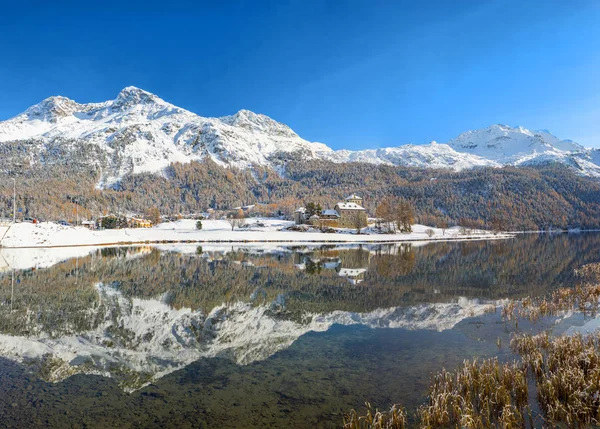 Lago Silaplana Com Reflexão Moritz Suíça Temporada Inverno Grande Arquivo — Fotografia de Stock