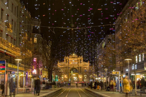 Zurigo Svizzera Dicembre 2019 Illuminazione Natalizia Sulla Bahnhofstrasse Zurigo Principale — Foto Stock