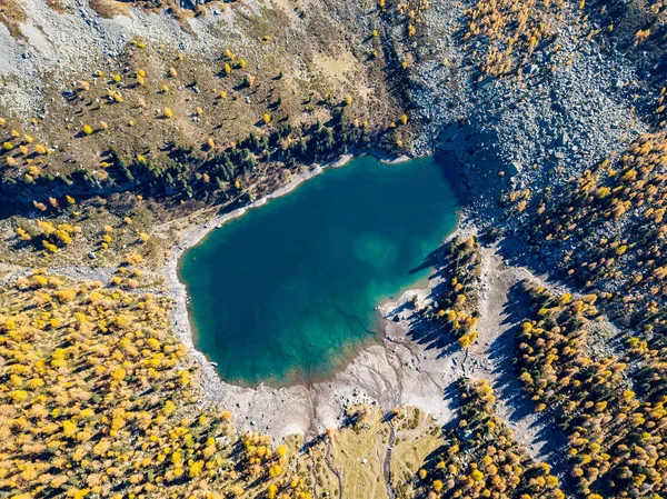 Vista Aérea Del Lago Violeta Valle Poschiavo Suiza —  Fotos de Stock