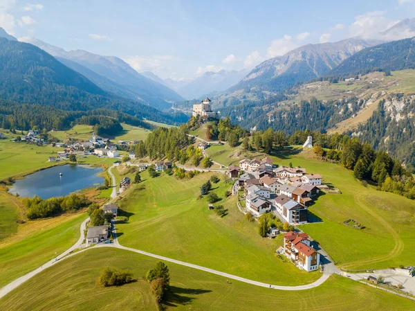 Aerial View Castle Tarasp Built 11Th Century Swiss Alps Canton — Stock Photo, Image