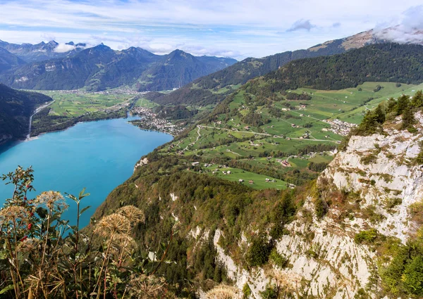 Panorama Vista Sobre Lago Walensee Walen Alpes Suíça — Fotografia de Stock