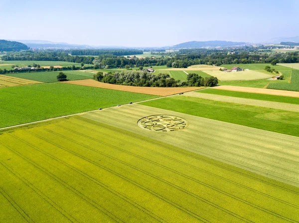 Aerial Drone Image Mysterious Crop Circle Emerged Overnight Wheat Field — Stock Photo, Image