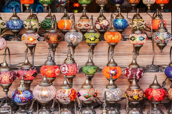 Colorful Oriental Turkish Lamps Istanbul Bazaar Market Turkey — Stock Photo, Image